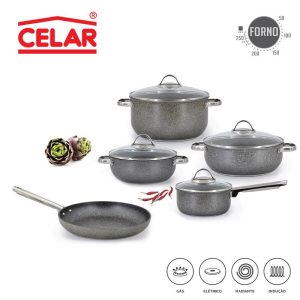 Trem celar forno fit 5 peças antiad. granitado induçao